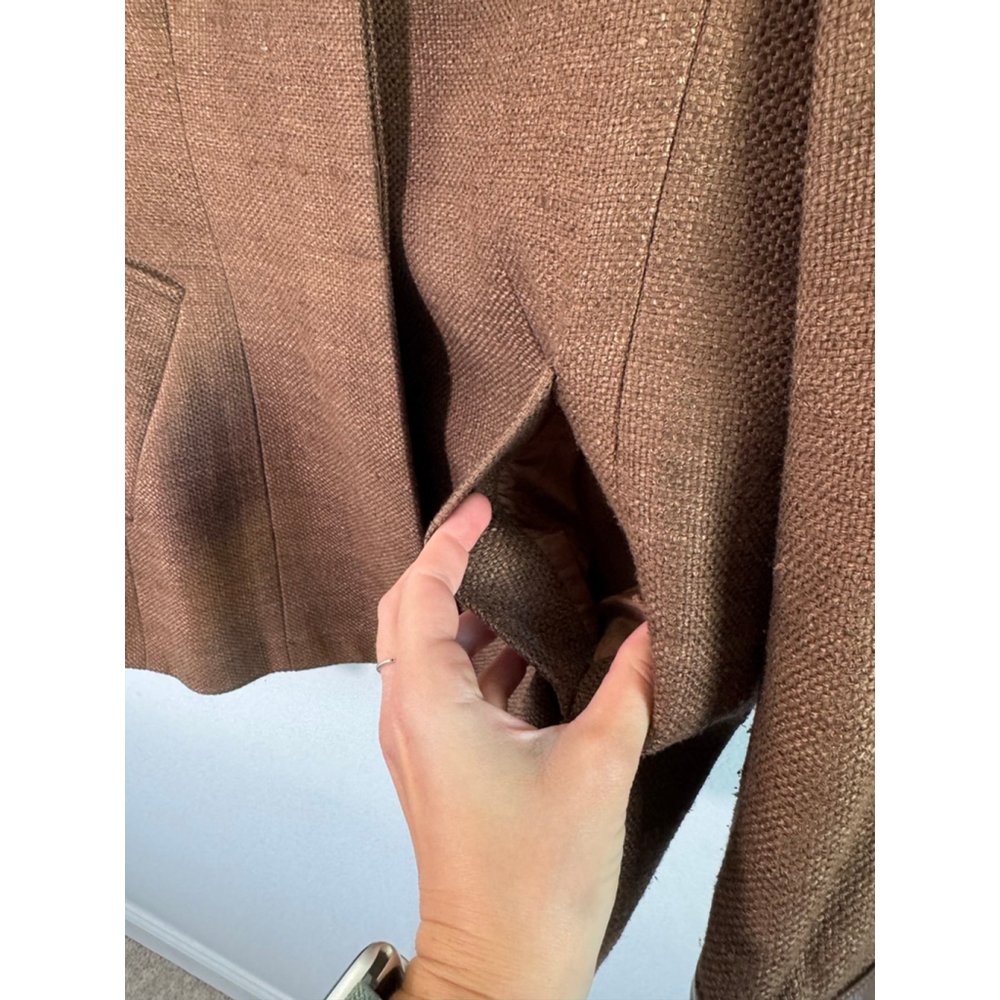 Women's Carlisle Brown Silk Blend Blazer Jacket with Leather Trim Size 10 - Picture 4 of 15